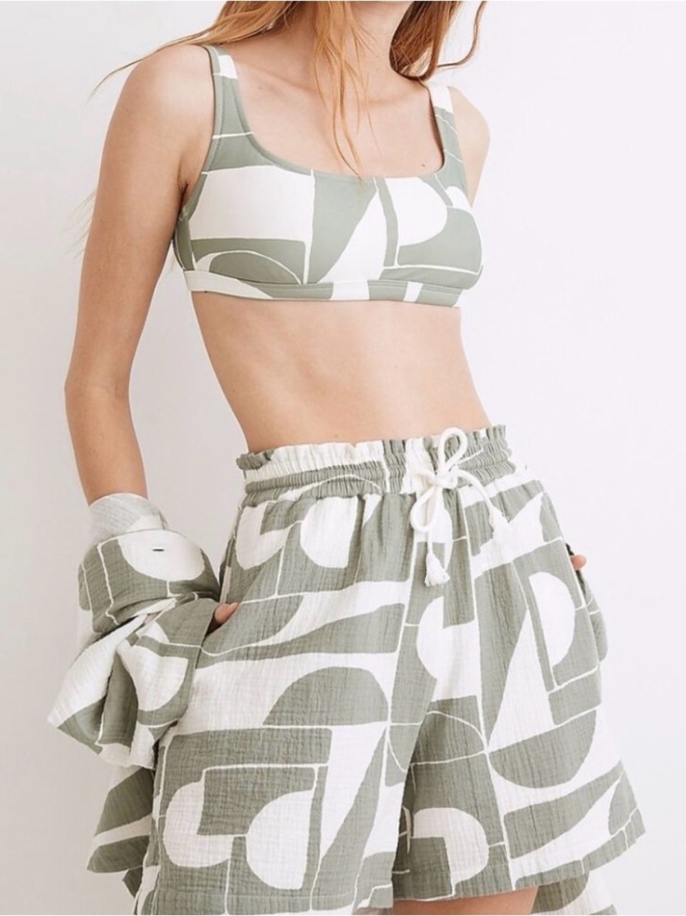 Madewell lightestspun in mod shapes Green & White Set M - Picture 3 of 5